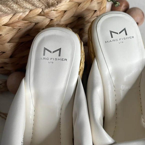 Marc Fisher Navina Espadrille Wedge Sandal Ivory/ Leather Sz 8.5 - Picture 5 of 11